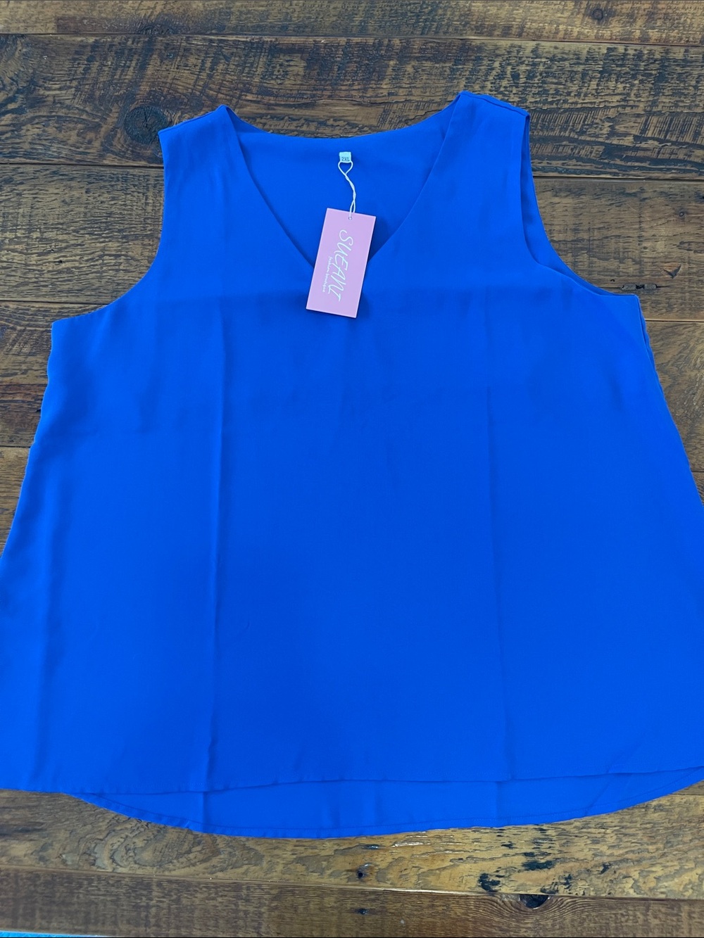 Flowy Sleeveless V-Neck Sleeveless Top in Bright Blue - Picture 1 of 5